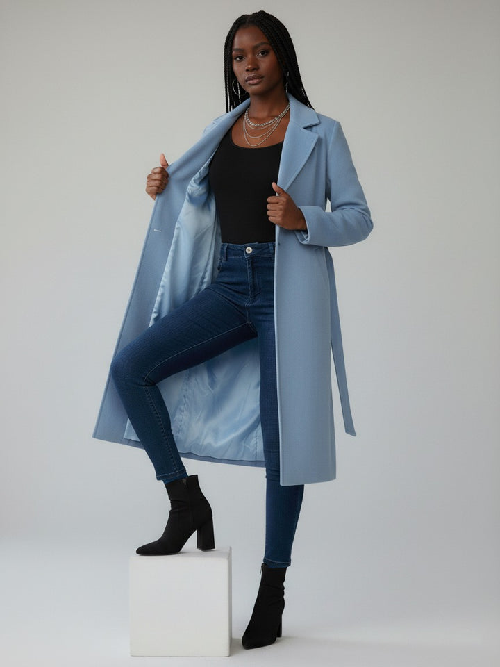 LaDonna Ladies Double Buttons Double Breast Long Coat With Belt 70462