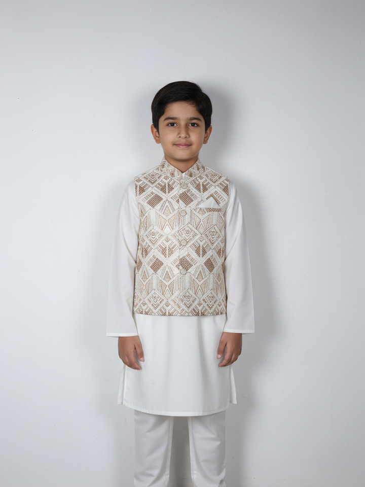 Tony Land Boys 3Pcs Shalwar Suit With Waist Coat # 23-009 (S-23)
