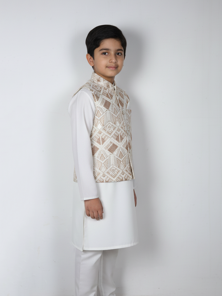 Tony Land Boys 3Pcs Shalwar Suit With Waist Coat # 23-009 (S-23)