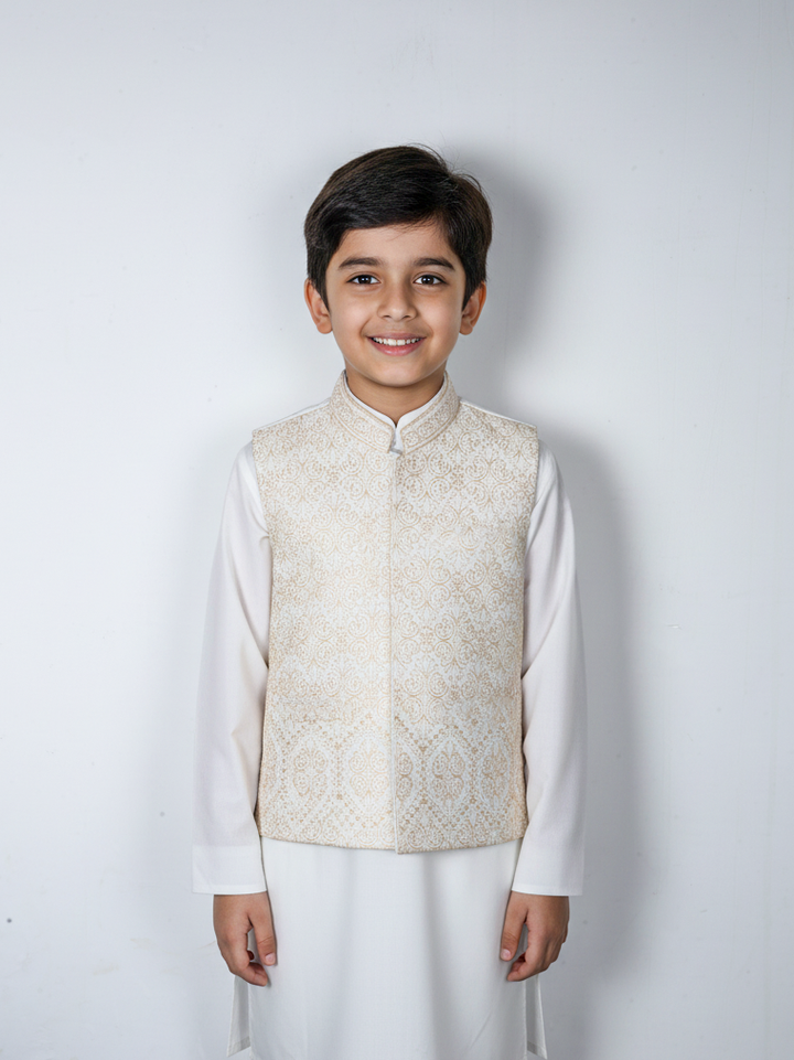 Alee Shan Boys 3Pcs Shalwar Suit With Waist Coat #1502 (W-23)