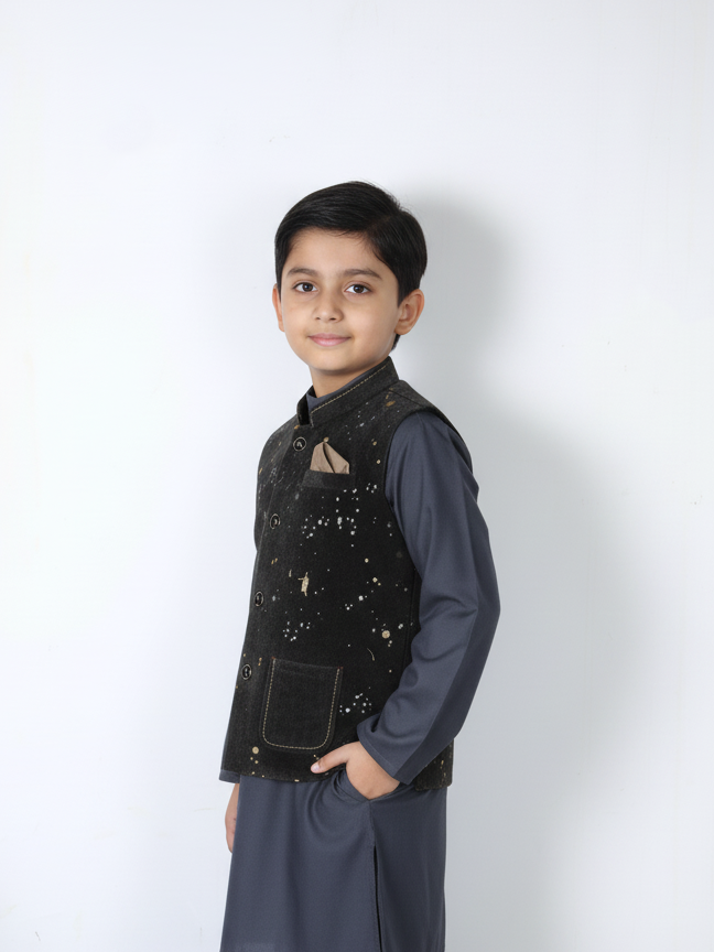 D2 Boys Shalwar Suit With Waist Coat 3Pcs #WS-208 (W-23)