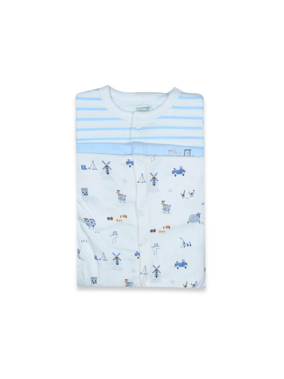 Mama & Papa Baby Sleep Suit L/S 3Pk #01 (S-25) (Sky)