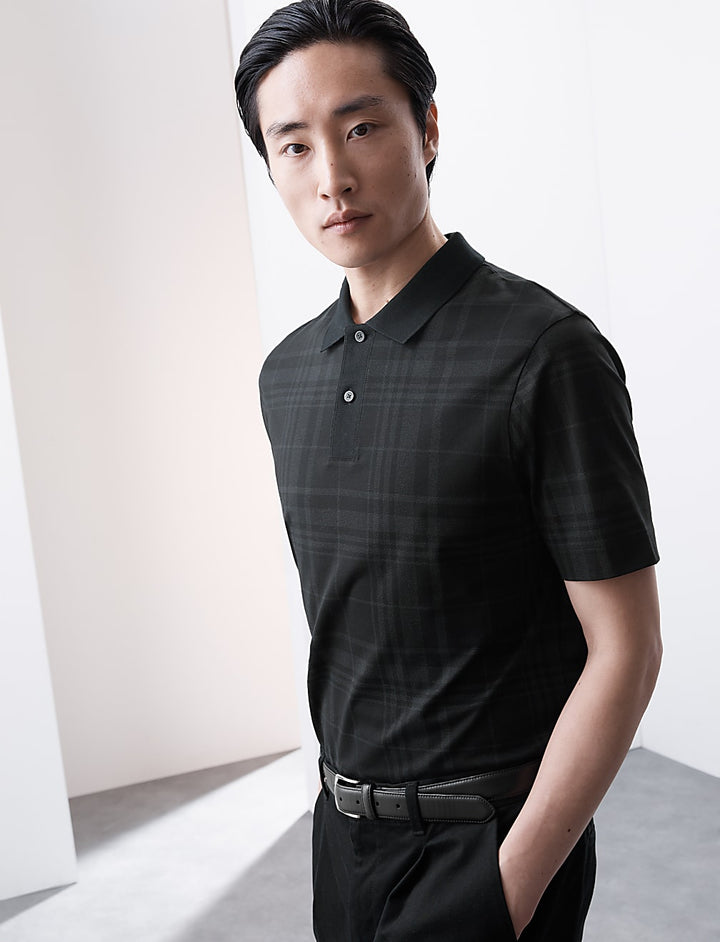 M&S Mens S/S Check Polo T28/2021A