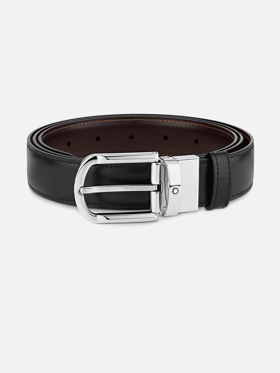 Montblanc Belt Horseshoe Buckle Black/Brown 30mm Reversible Leather - Silver