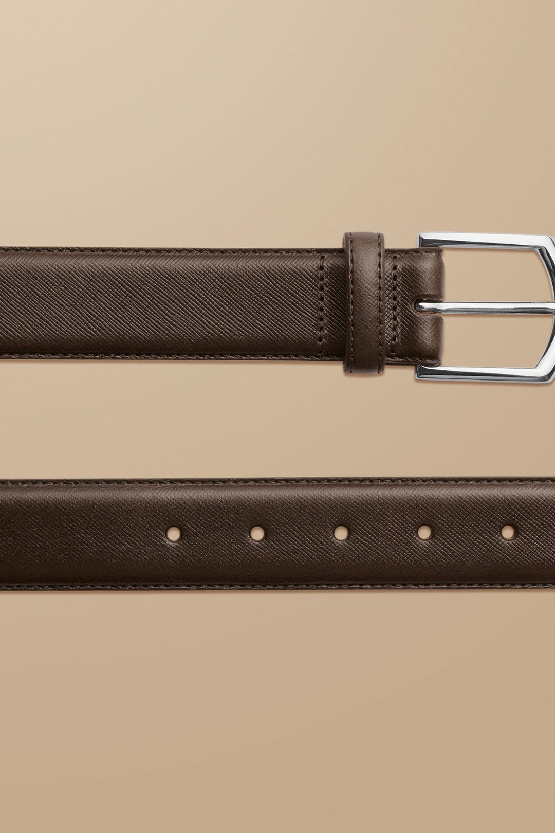 Dark Chocolate Brown Saffiano Print Made In England Formal Belt