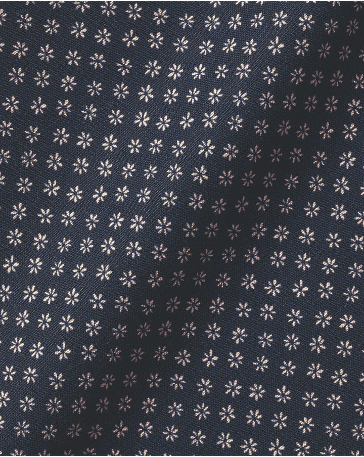 Navy Blue Mini Floral Print Non-Iron Classic Fit Shirt