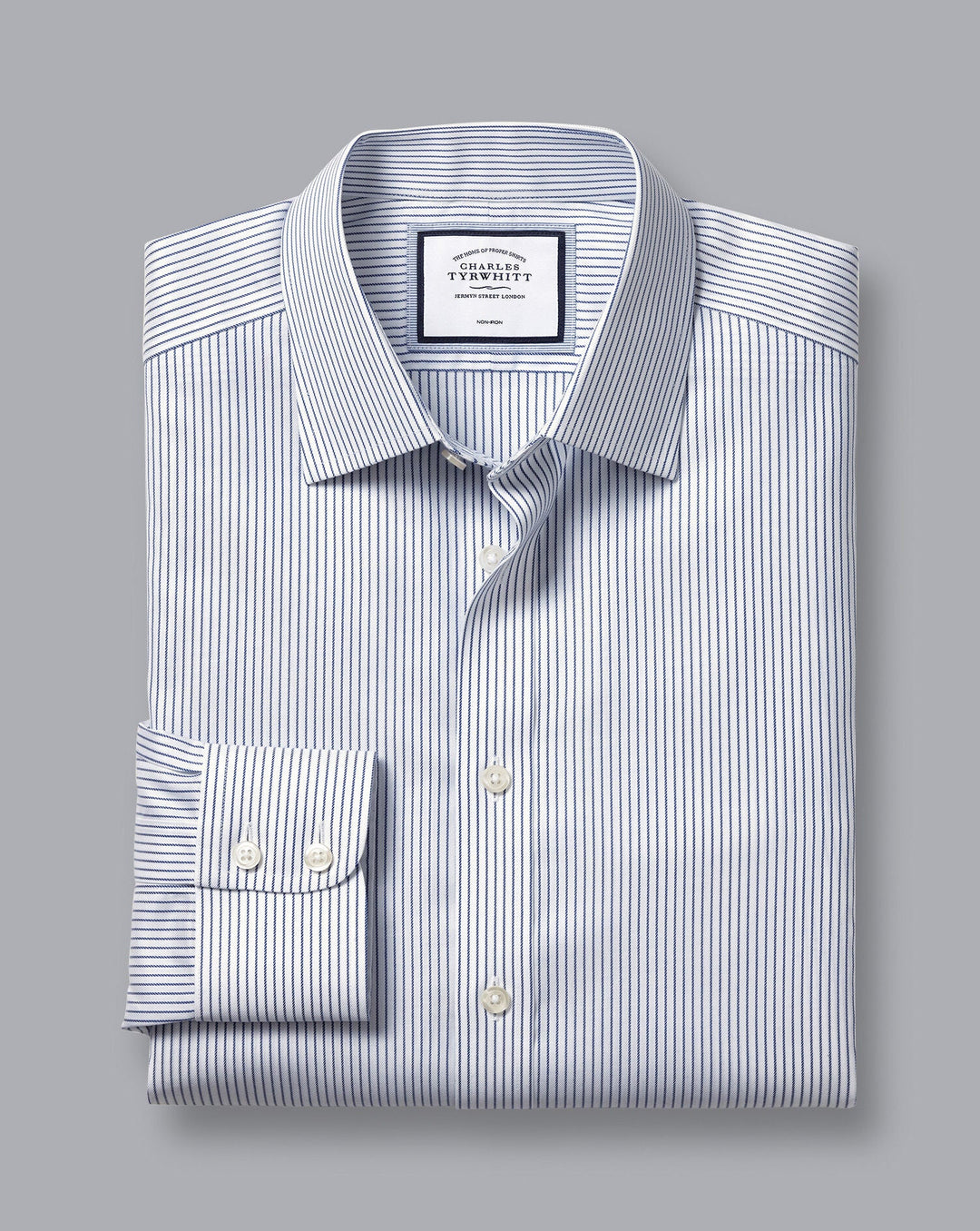 Charles Tyrwhitt Royal And White Non-Iron Twill Stripe Slim Fit Shirt