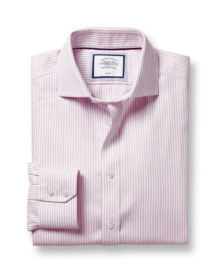 Charles Tyrwhitt Light Pink Non-iron Richmond Weave Stripe Cutaway Classic Fit Shirt