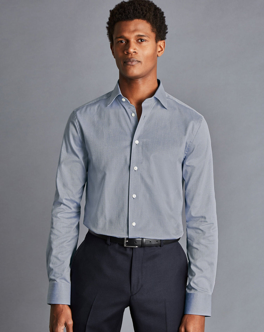 Charles Tyrwhitt Steel Blue Egyptian Cotton Hampton Weave Slim Fit Shirt