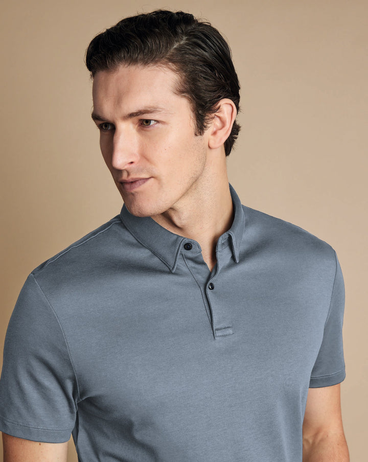 Steel Blue Plain Short Sleeve Jersey Polo