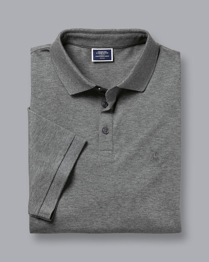 Grey Marl Short Sleeve Cotton Tyrwhitt Pique Polo