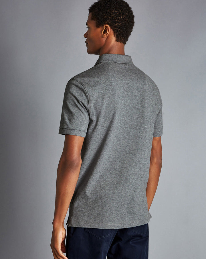 Grey Marl Short Sleeve Cotton Tyrwhitt Pique Polo