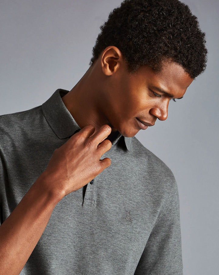 Grey Marl Short Sleeve Cotton Tyrwhitt Pique Polo