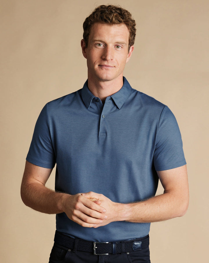 Steel Blue Cotton Tencel Tyrwhitt Cool Polo