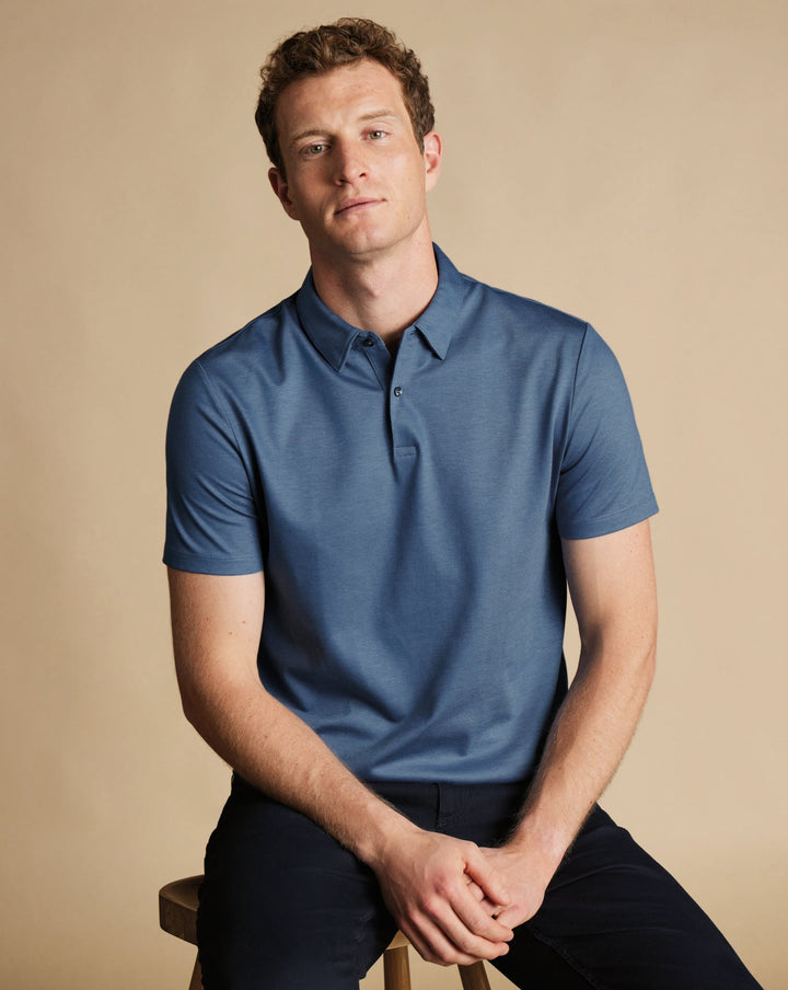 Steel Blue Cotton Tencel Tyrwhitt Cool Polo