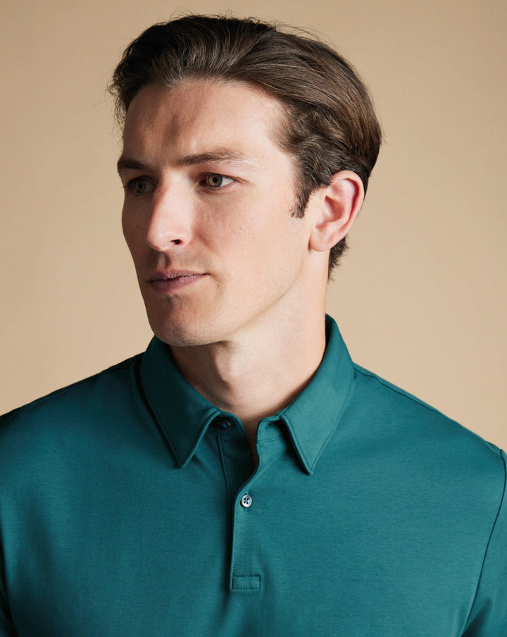 Teal Green Plain Short Sleeve Jersey Polo
