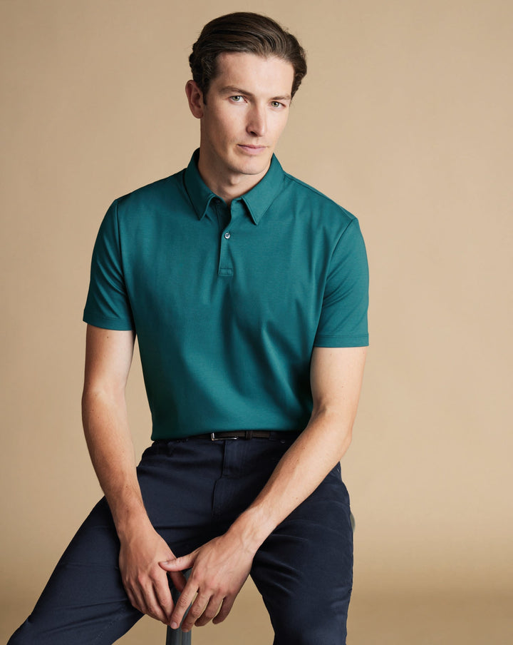 Teal Green Plain Short Sleeve Jersey Polo