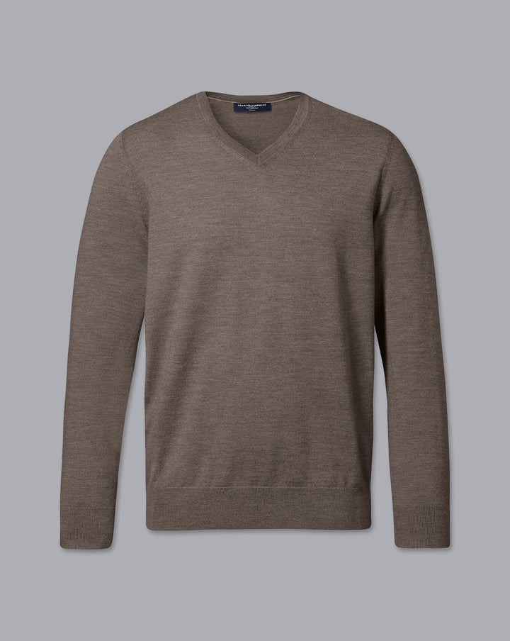 Mocha Pure Merino V Neck Jumper