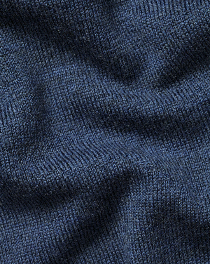 Indigo Blue Melange Pure Merino Zip Neck Jumper