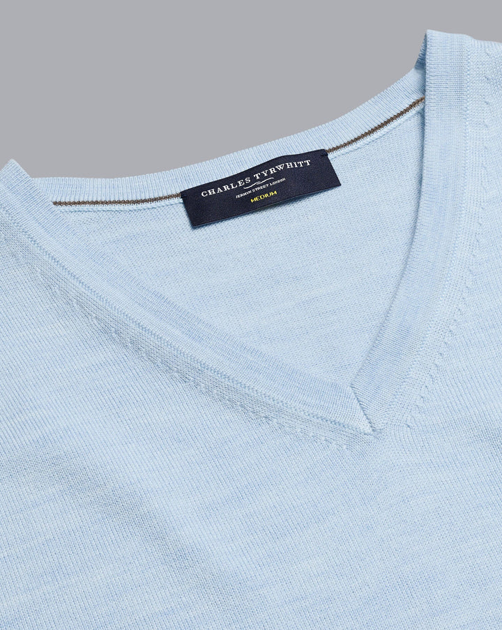 Light Blue Pure Merino V Neck Jumper