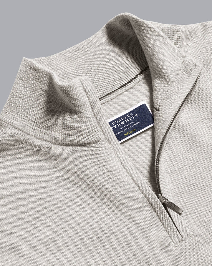 Silver Grey Pure Merino Zip Neck Jumper