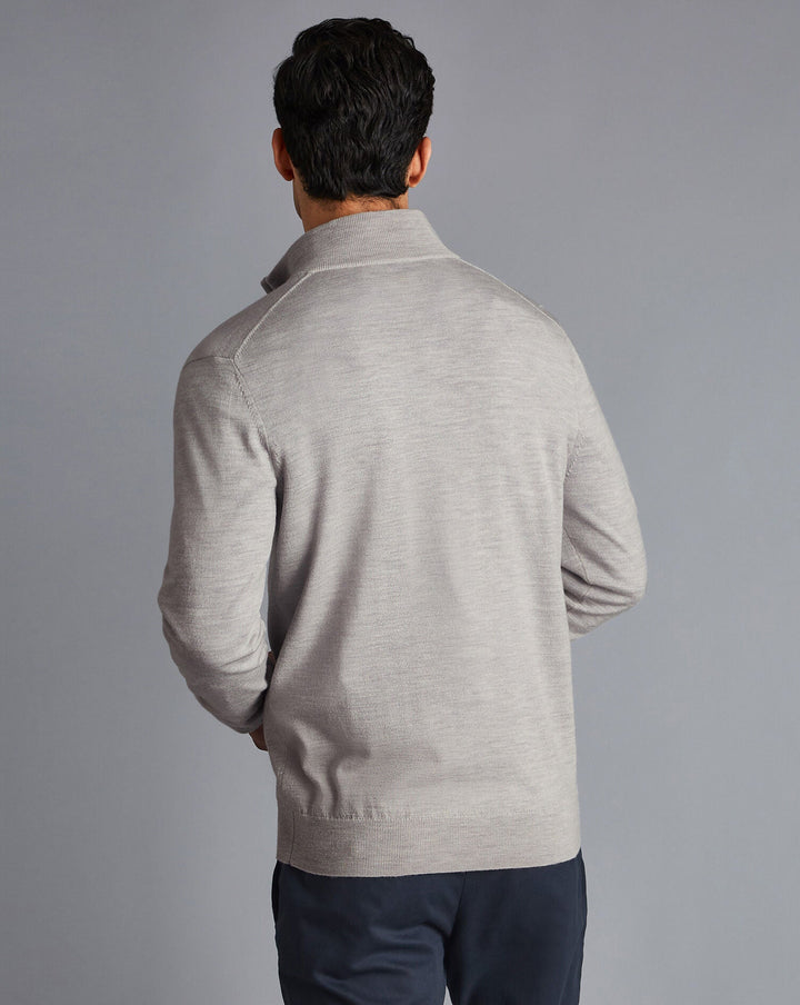 Silver Grey Pure Merino Zip Neck Jumper