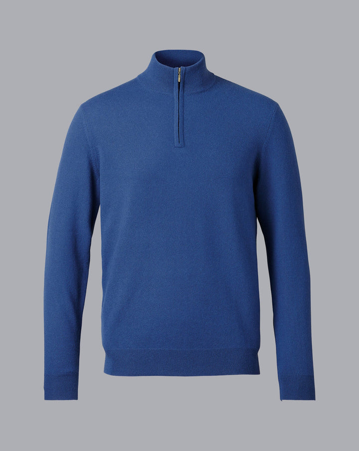 Royal Blue Pure Cashmere Zip Neck Jumper