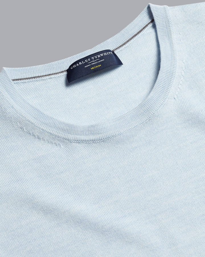 Light Blue Pure Merino Crew Neck Jumper