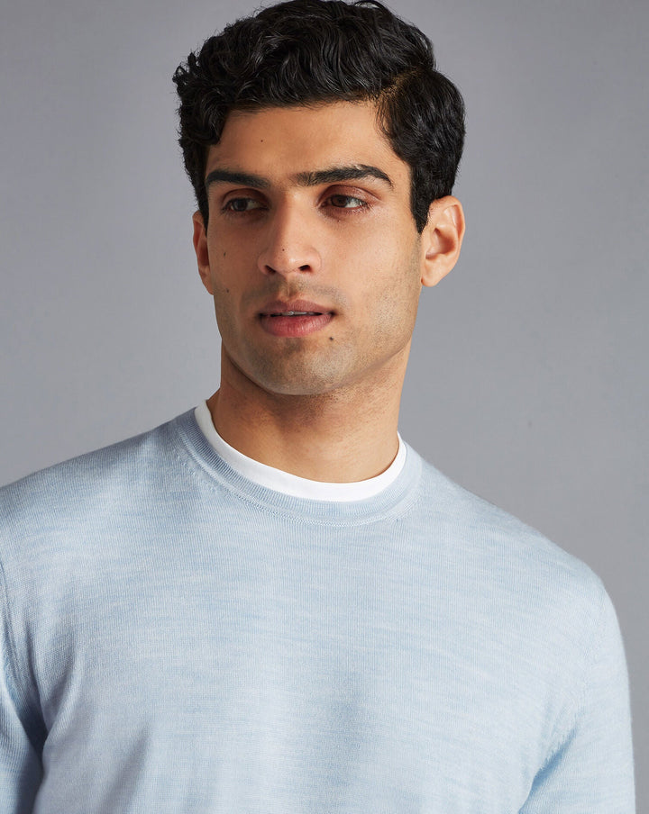 Light Blue Pure Merino Crew Neck Jumper