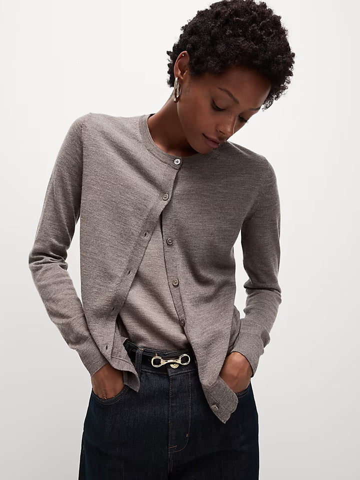 M&S Ladies R/N (Marino Wool) Cardigan T38/8623 ( Brown )