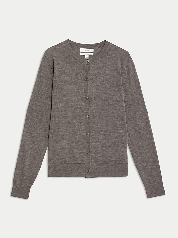 M&S Ladies R/N (Marino Wool) Cardigan T38/8623 ( Brown )