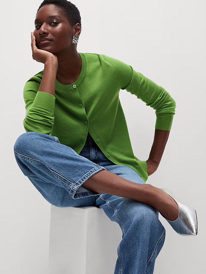 M&S Ladies R/N (Marino Wool) Cardigan T38/8623 ( Green )