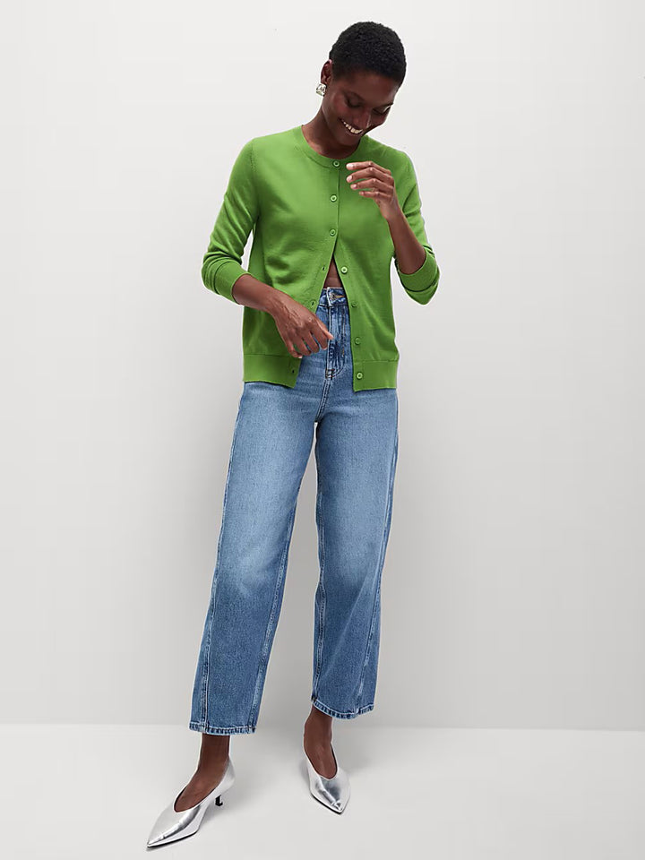 M&S Ladies R/N (Marino Wool) Cardigan T38/8623 ( Green )