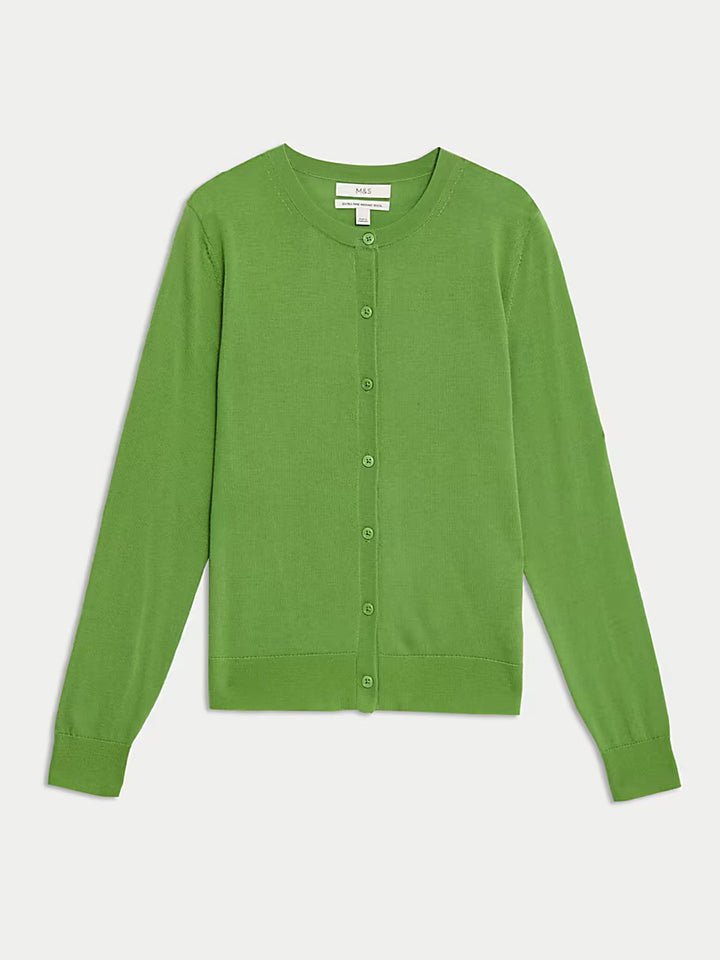 M&S Ladies R/N (Marino Wool) Cardigan T38/8623 ( Green )