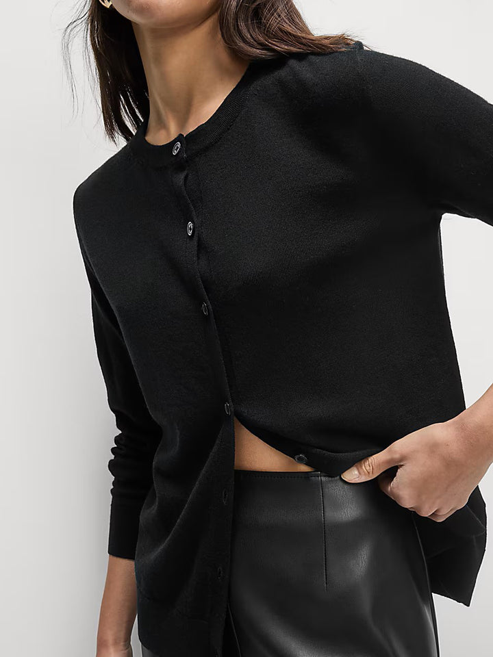 M&S Ladies R/N (Marino Wool) Cardigan T38/8623 ( Black )