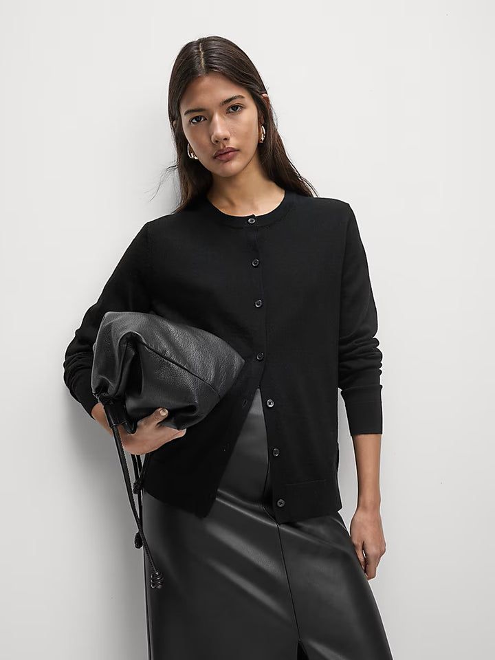 M&S Ladies R/N (Marino Wool) Cardigan T38/8623 ( Black )