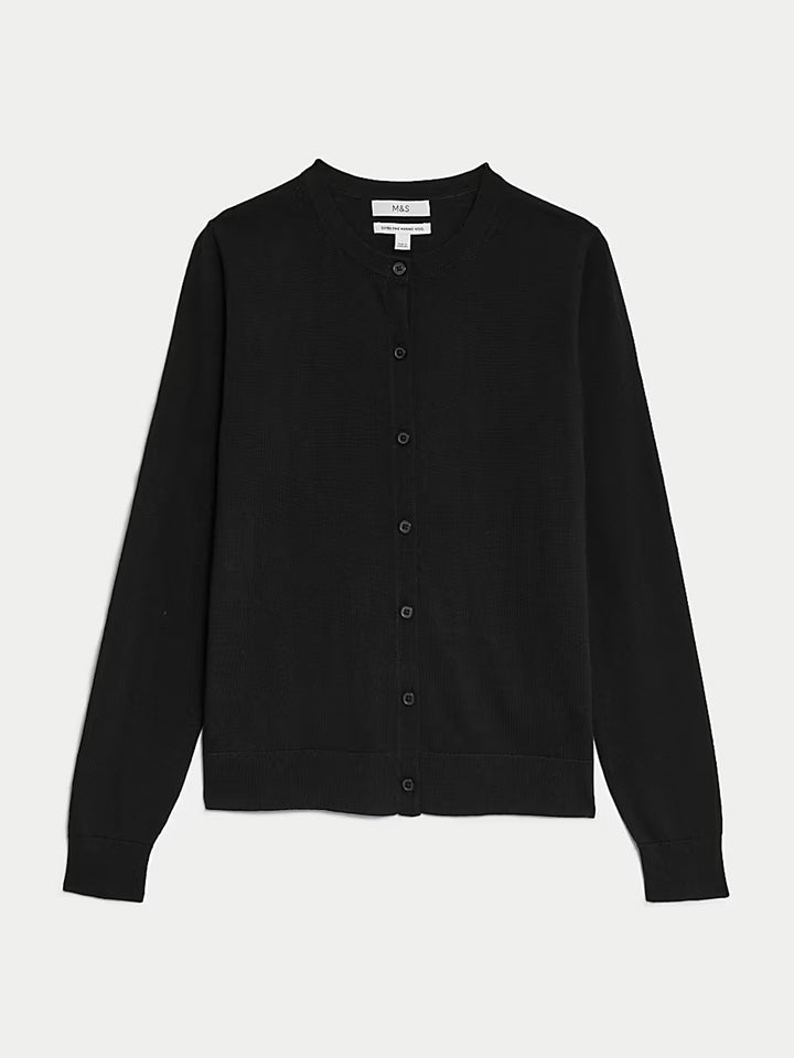 M&S Ladies R/N (Marino Wool) Cardigan T38/8623 ( Black )