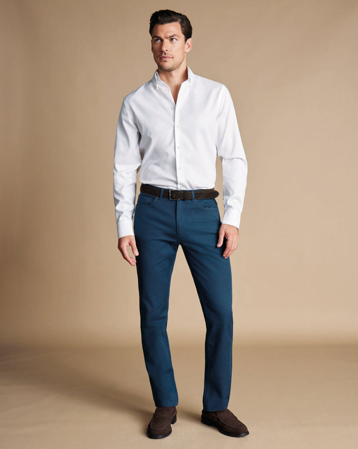 Petrol Blue Twill Slim Fit 5 Pocket Jeans