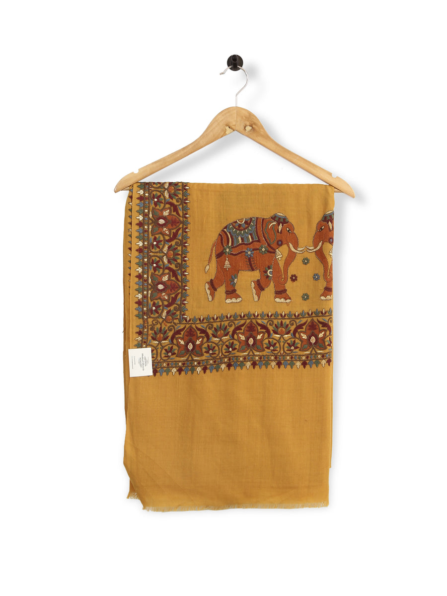 HS Elephant Pallah Shawl Pashiman (Mustard)