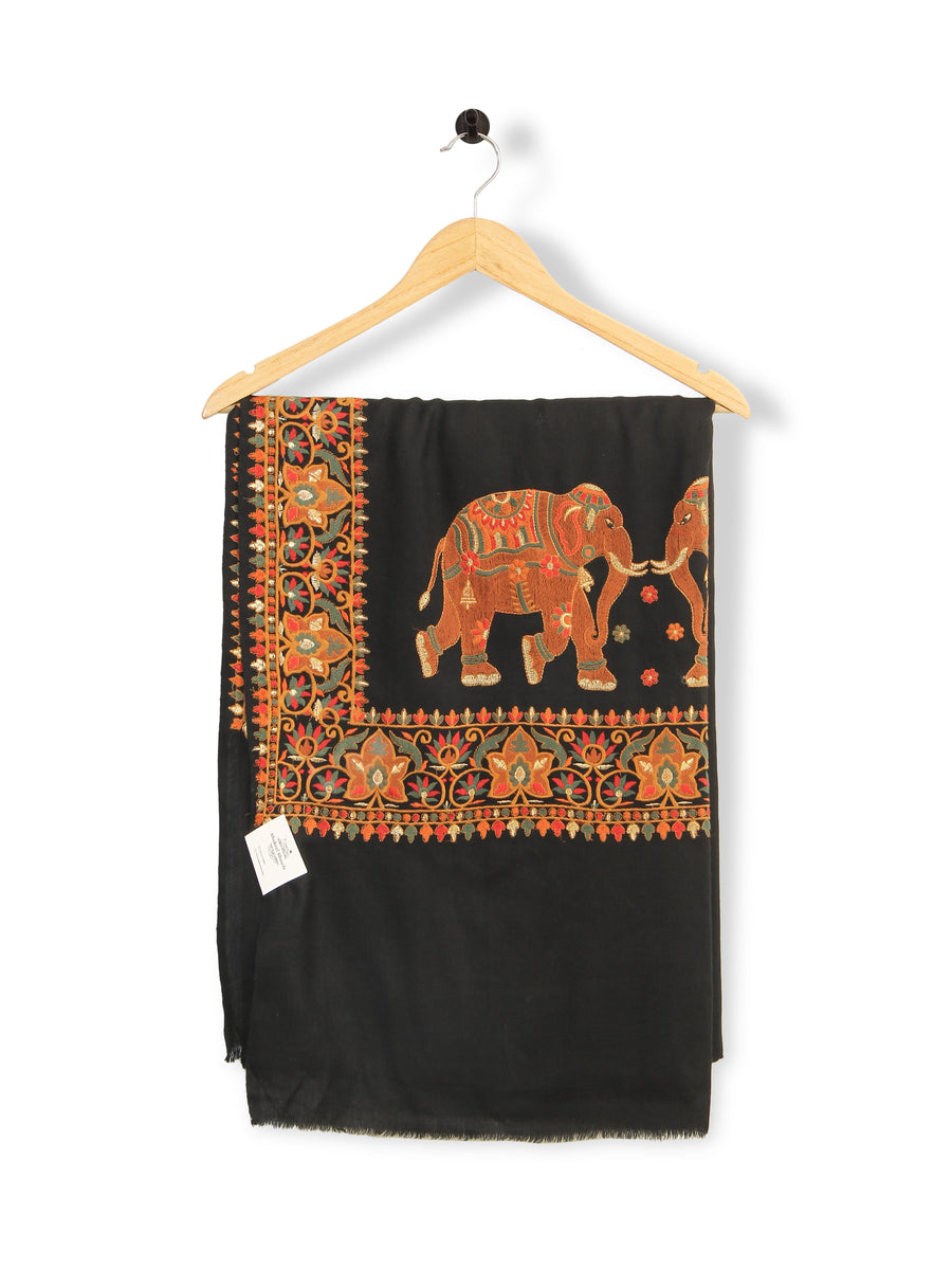 HS Elephant Pallah Shawl Pashiman (Black)