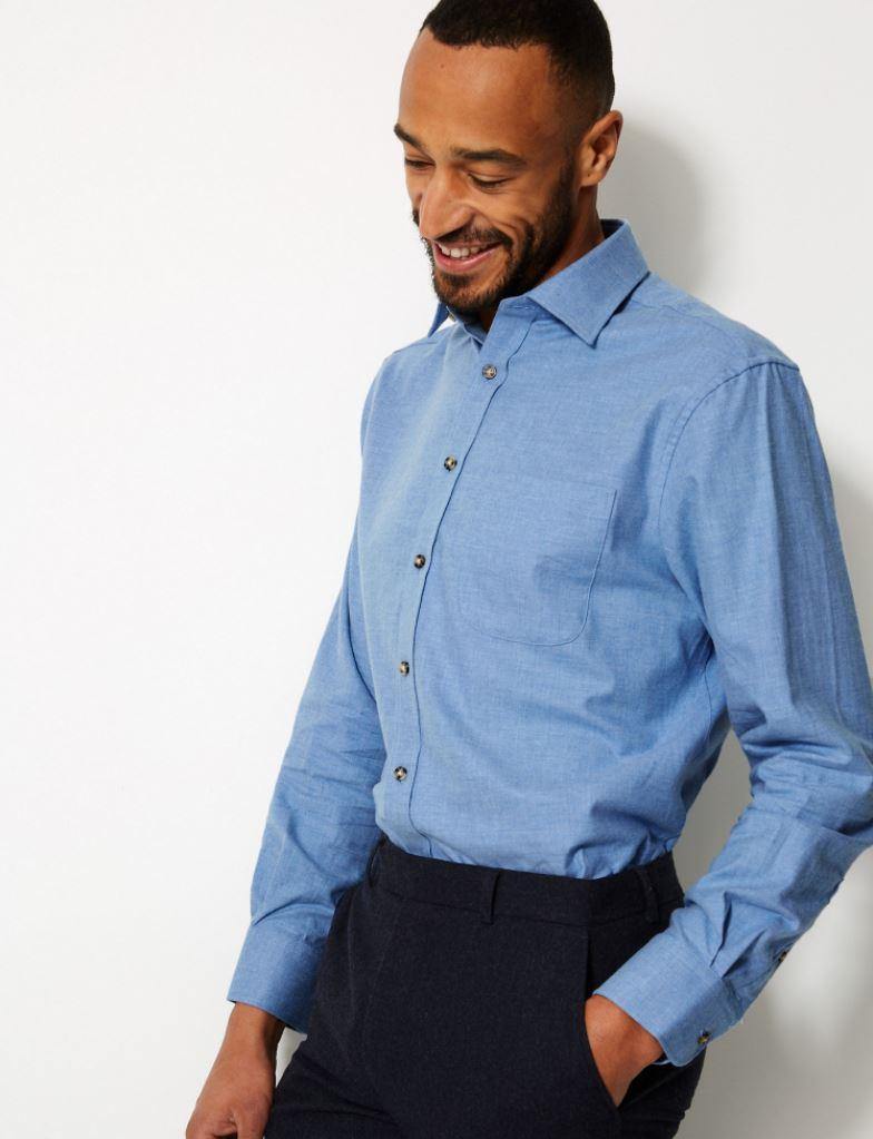 M&S Mens Plain F/S Shirt T11/1750