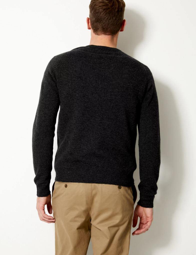 M&S Mens Lambswool V-Neck L/S Jersey T30/2649M