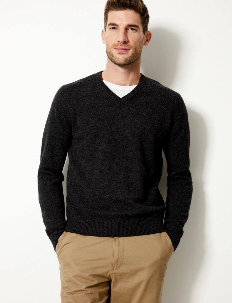 M&S Mens L/S Lambswool V-Neck Jersey T30/2649M – Enem Store