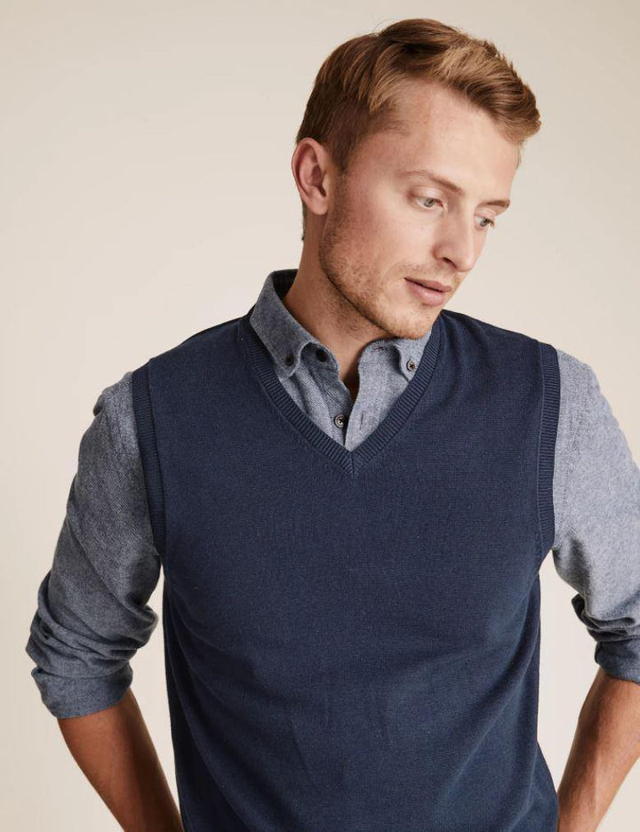 M&S Mens S/L V-Neck Sweater T30/2699M