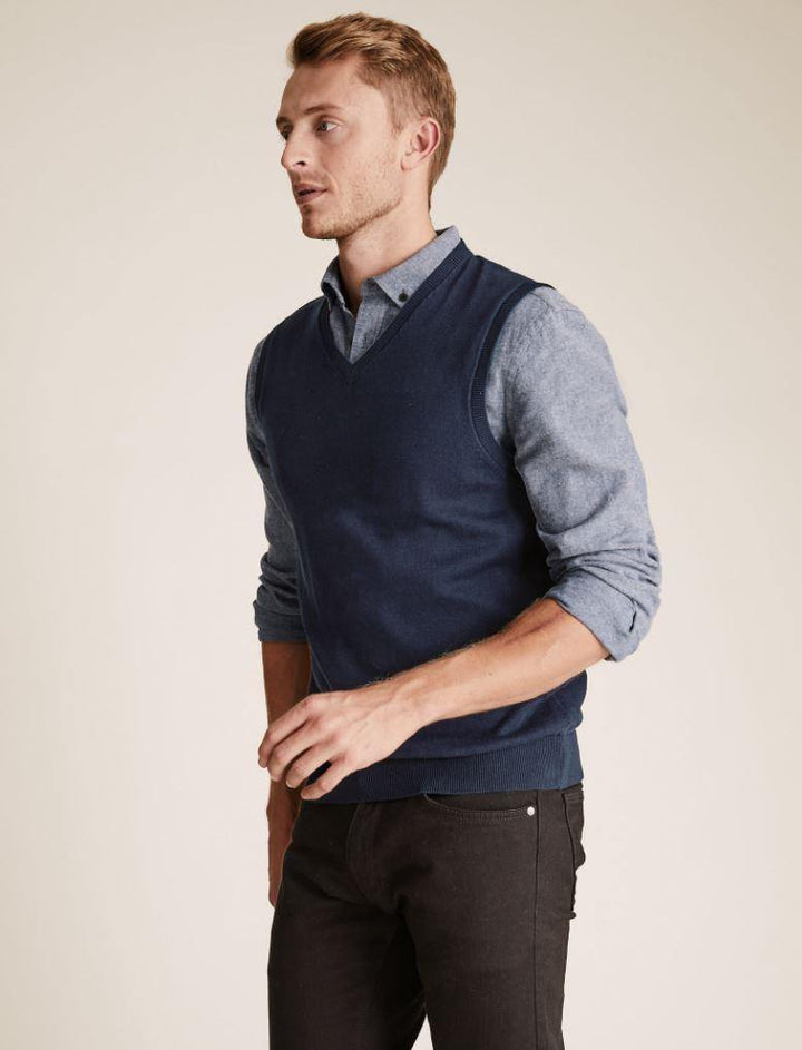 M&S Mens S/L V-Neck Sweater T30/2699M