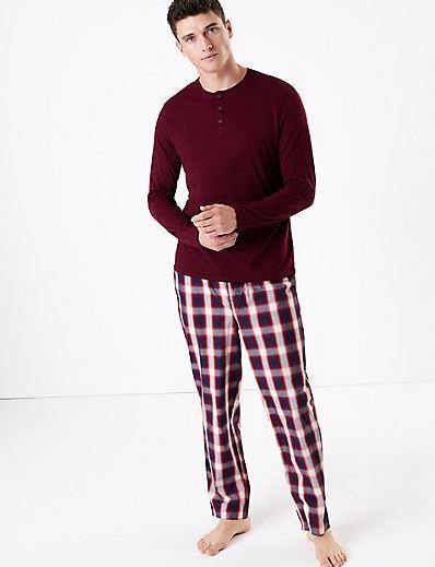 M&S Men Knitted L/S T-Shirt & Pajama Set T07/3046