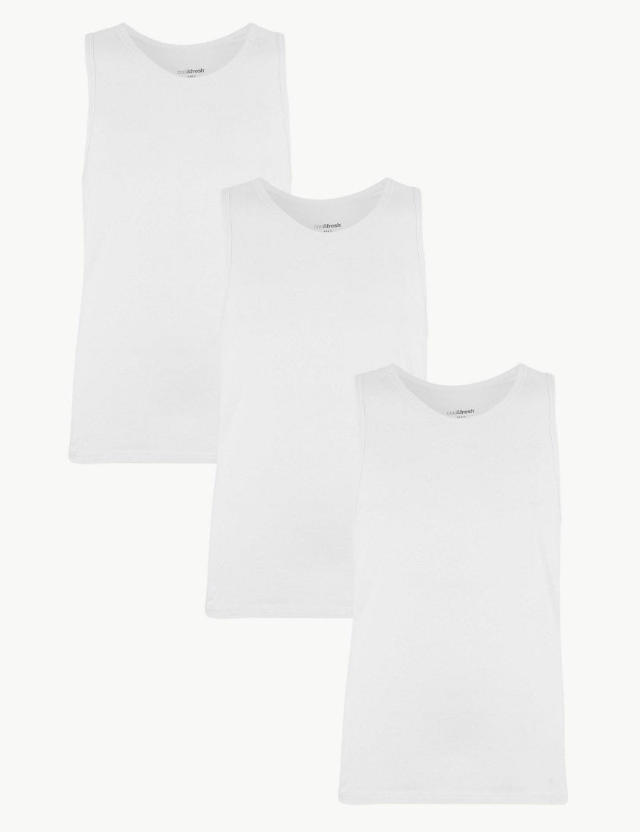 M&S Men Cool & Fresh 3-Pair Cotton Lycra S/L Vest T14/4505S