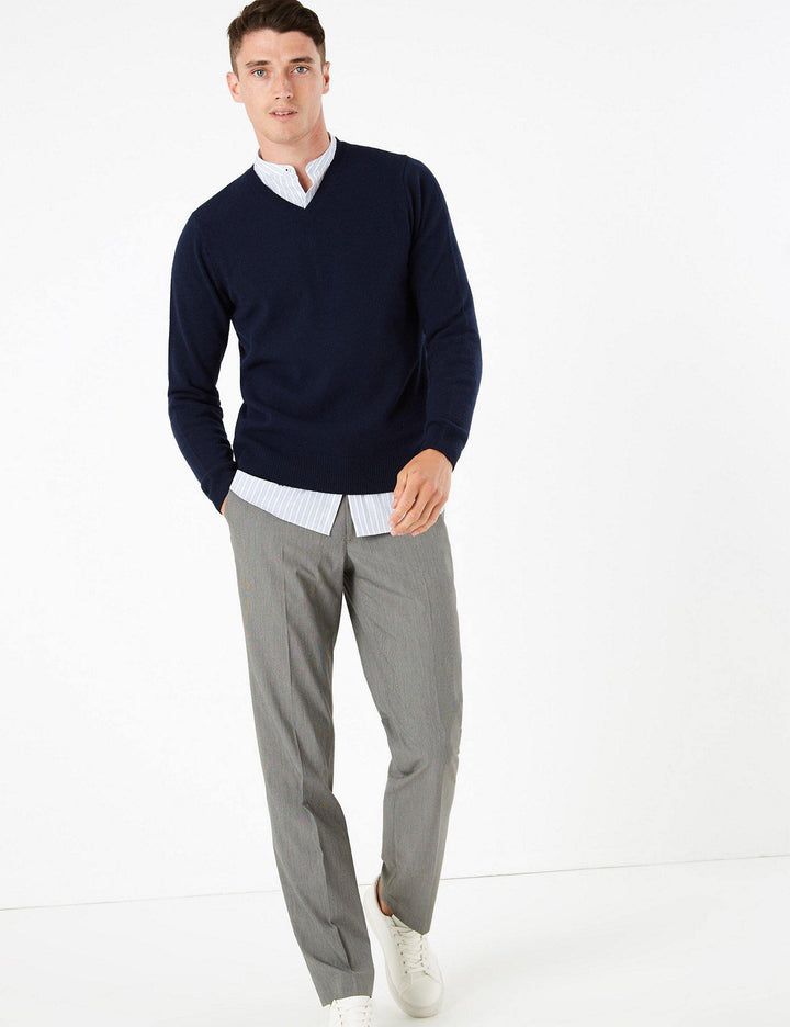 M&S Mens Lambswool V-Neck L/S Jersey T30/2653M
