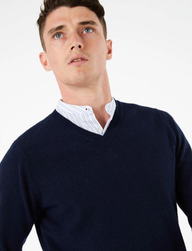 M&S Mens Lambswool V-Neck L/S Jersey T30/2653M
