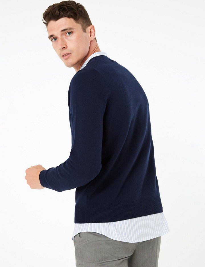 M&S Mens Lambswool V-Neck L/S Jersey T30/2653M